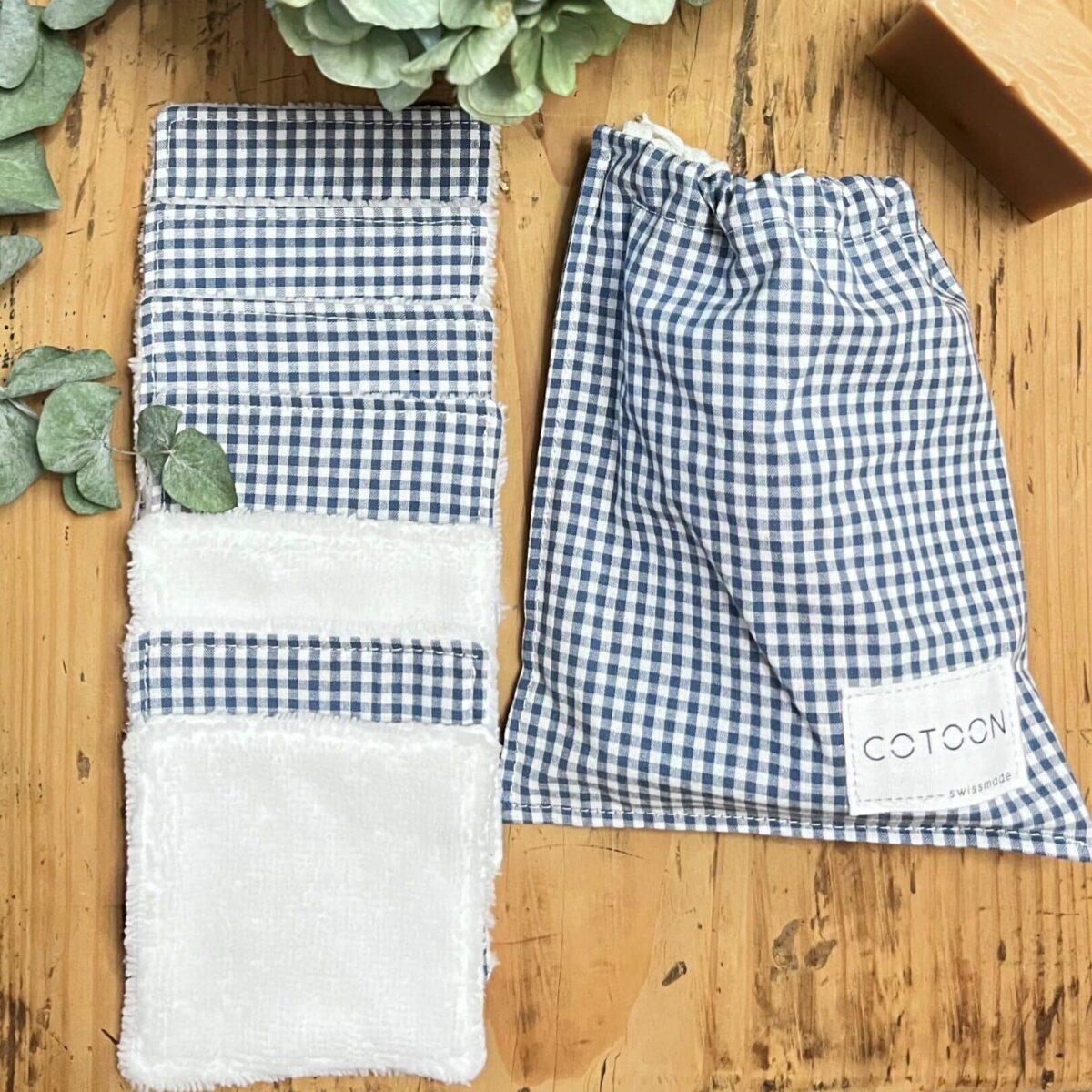 Lingettes démaquillantes vichy bleu, fait main